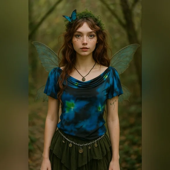 Y2K Tie Dye Cowl Neck Top | Fairy Grunge Flutter Sleeve | Size Small - Picture 12 of 14